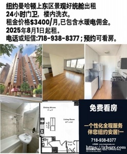 纽约曼哈顿上东区景观好统舱出租