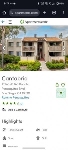 位于 Rancho Peñasquitos（92129） 的 Cantabria高端度假社区，出租一套 2房2浴康斗，环境安静优美