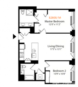 纽约近曼哈顿的布鲁克林威廉斯堡 Williamsburg|两室两卫主卧出租