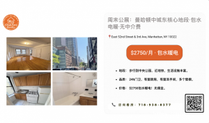 曼哈顿中城统舱周末公展：周六（1/17） 下午2:00-2:30