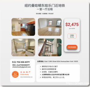 纽约曼哈顿Manhattan_东哈乐门_装修新一室一厅出租