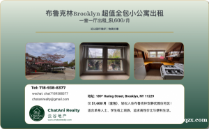 布鲁克林Brooklyn 超值预算友好全包小公寓出租1600